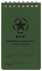 Meldeblock, wasserfest, klein, Spiralbindung, 7,5 x 13 cm