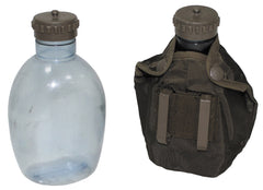 Österr. Plastikfeldflasche, transparent, Bezug, gebr.