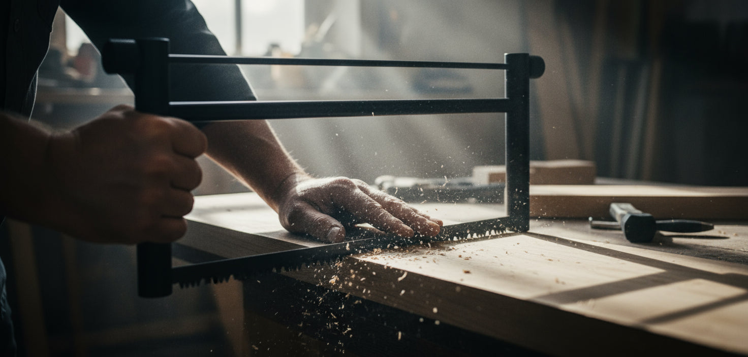 Spannsäge, mit Griffen