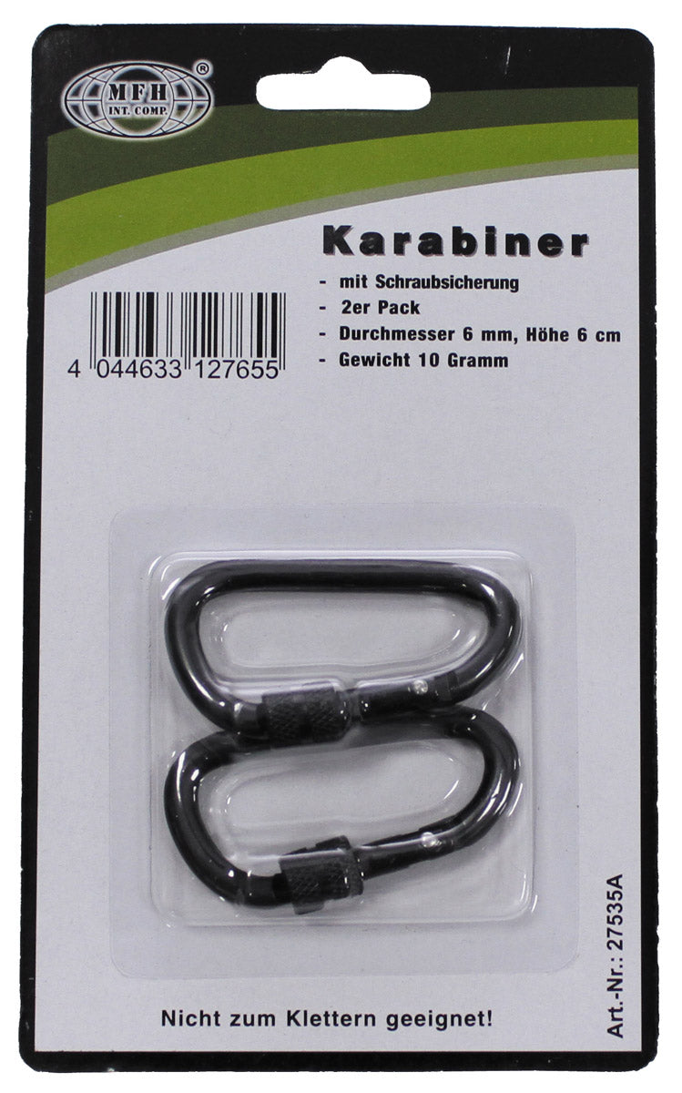 Karabiner, Schraubverschluss, D 6mm x 6cm, 2er Pack