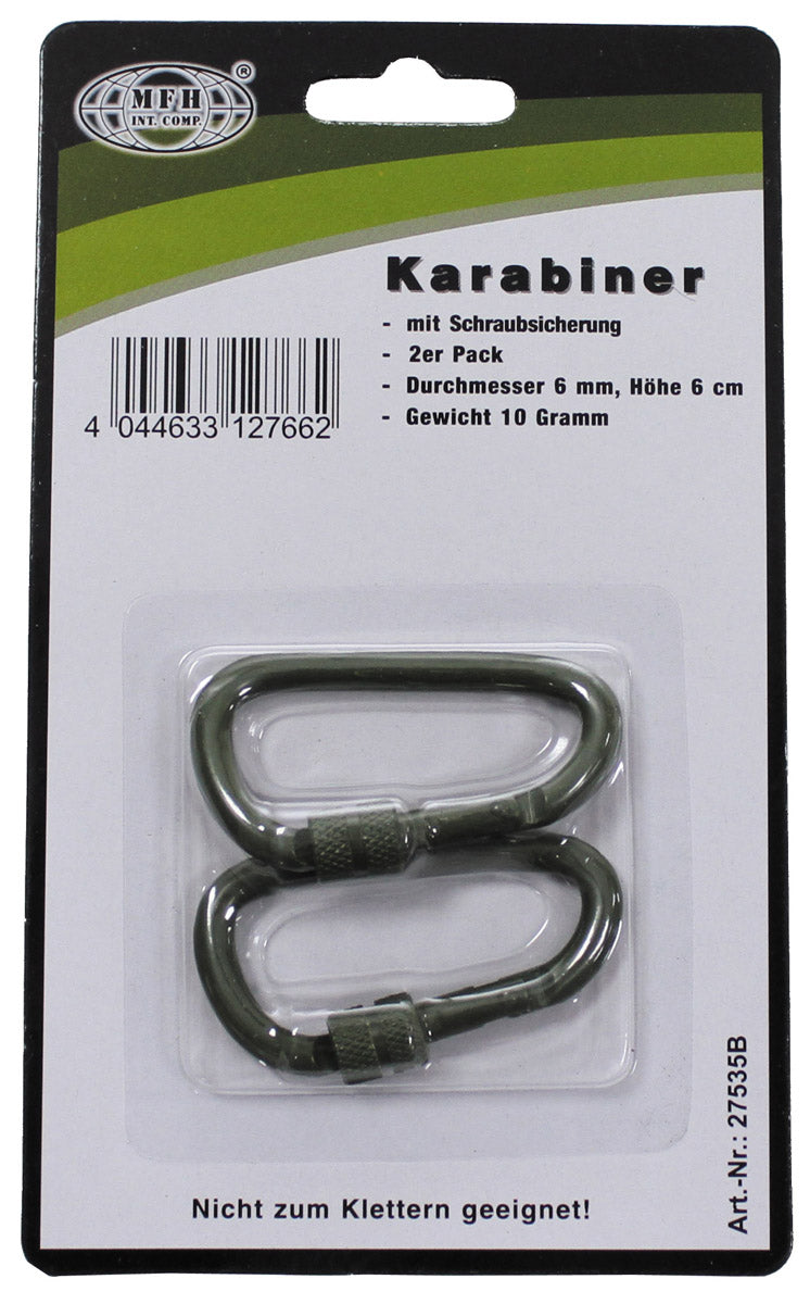 Karabiner, Schraubverschluss, D 6mm x 6cm, 2er Pack
