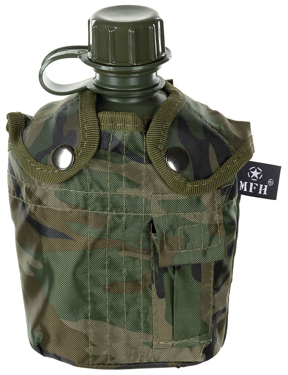 US Plastikfeldflasche, 1 l mit Hülle