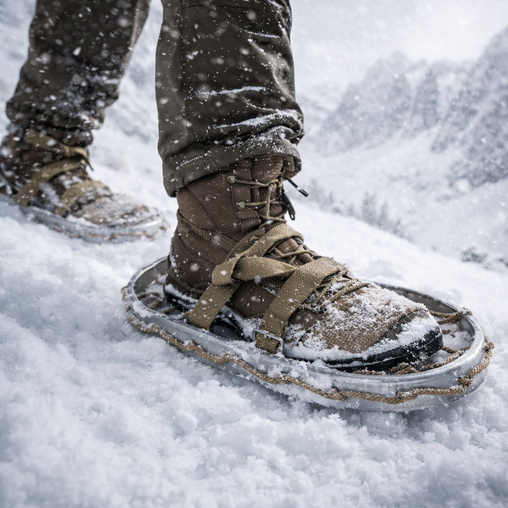 Ital. Schneeschuhe, mit Riemen, gebr.